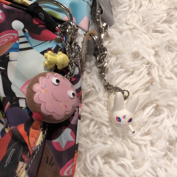 Kidrobot Purse/ Tote/ Satchel with Grey strap Multicored Print Robot messenger - Picture 7 of 14